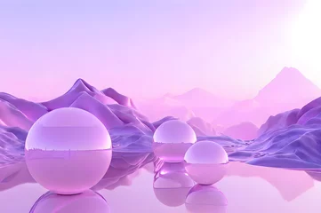 Wandcirkels plexiglas 3D glow modern purple sphere with water landscape wallpaper © Ivanda