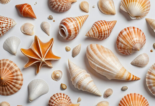 a collection of seashells isolated on a transparent background,   colorful background