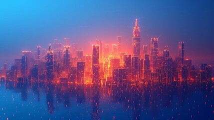 Low poly wireframe city. Concept of protection and isolation from external risk factors. Abstract polygon on blue background. Modern illustration. - obrazy, fototapety, plakaty