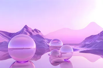 Papier Peint photo Violet 3D glow modern purple sphere with water landscape wallpaper