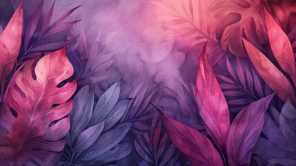 depicting vibrant pink and purple leaves set against a rich purple background. The leaves are intricately detailed and stand out beautifully against the dark backdrop