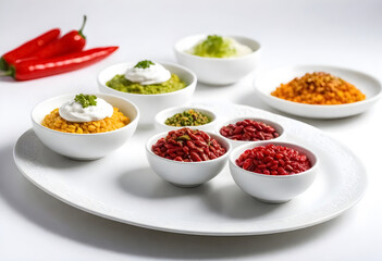 a tray of different spices for chile en nogada ingredients, a traditional mexican food
