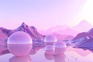 3D glow modern purple sphere with water landscape wallpaper