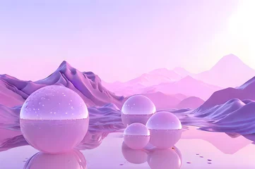 Foto op Aluminium 3D glow modern purple sphere with water landscape wallpaper © Ivanda