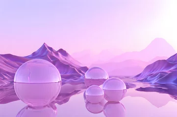 Foto op Aluminium 3D glow modern purple sphere with water landscape wallpaper © Ivanda