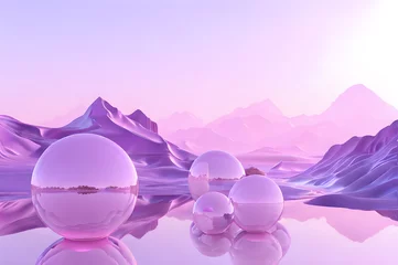 Fotobehang 3D glow modern purple sphere with water landscape wallpaper © Ivanda
