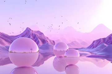 Keuken spatwand met foto 3D glow modern purple sphere with water landscape wallpaper © Ivanda