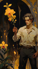 Fototapeta premium Vector portrait of woman with flowers in hair, art nouveau style ai generated