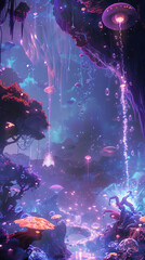 Enchanting Underwater Fantasy World with Luminescent Jellyfish