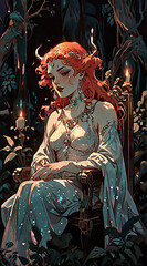 Vector portrait of woman with flowers in hair, art nouveau style ai generated