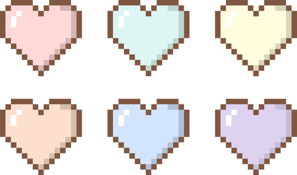 Pastel pixel hearts with a chocolate color vector icons set