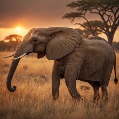 Fototapeta premium elephants walking through the bush in sunset created with Generative AI technology