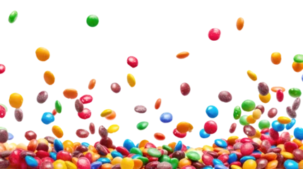 Fototapeten colorful candies falling, isolated on white or transparent png © David Kreuzberg