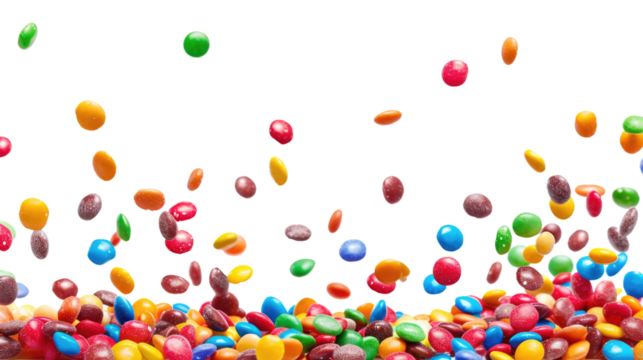 colorful candies falling, isolated on white or transparent png