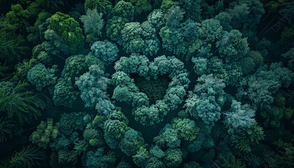 Fototapeta na wymiar A heart made of trees is shown in a forest