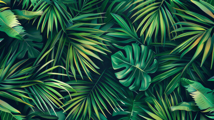 Obraz premium Lush Tropical Leaves Wallpaper - Exotic Greenery Background