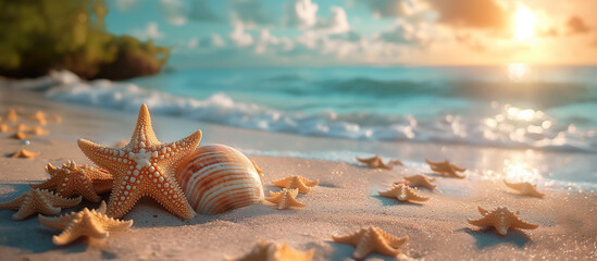 seashell on the beach - obrazy, fototapety, plakaty