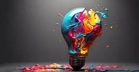 Foto auf Alu-Dibond Colorful Creative idea concept with lightbulb made from colorful paint ai generative © Nazia