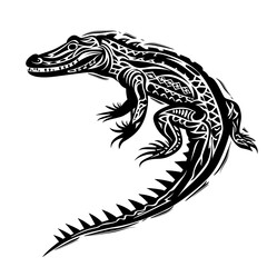 black and white tribal crocodile illustration