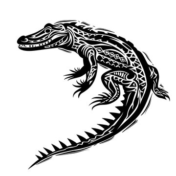 black and white tribal crocodile illustration