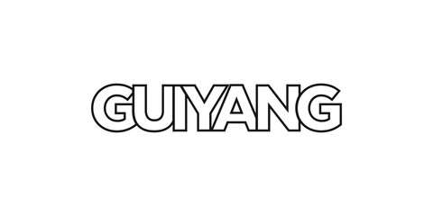 Guiyang in the China emblem. The design features a geometric style, vector illustration with bold typography in a modern font. The graphic slogan lettering.