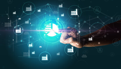 Businessman hand pressing stock graphic information on multitouch screen