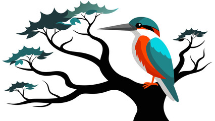 Vibrant Kingfisher Perched on Tree A Stunning Display of Nature's Palette