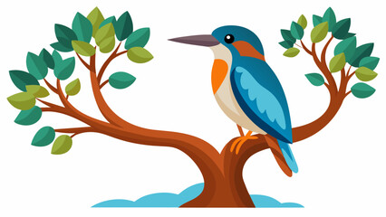 Vibrant Kingfisher Perched on Tree A Stunning Display of Nature's Palette