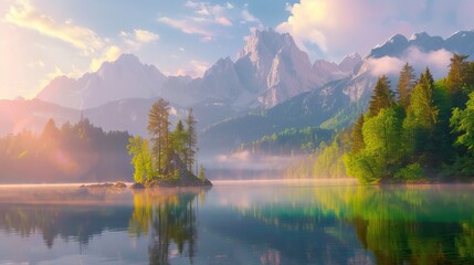 Colorful summer view of Fusine lake. Natural Landscape
 - obrazy, fototapety, plakaty