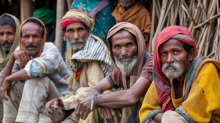 Fototapeta na wymiar Group of men sitting together in a village.