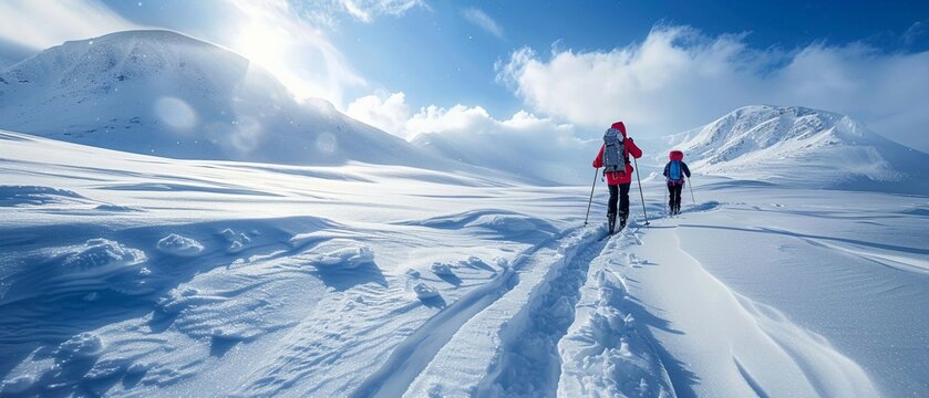 Crosscountry skiing through snowy tundra