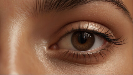 Close up of beautiful woman's brown eyes with eyelash and brow lift.	