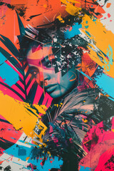 Vibrant Abstract Art Portrait with Splashes of Color and Geometric Shapes