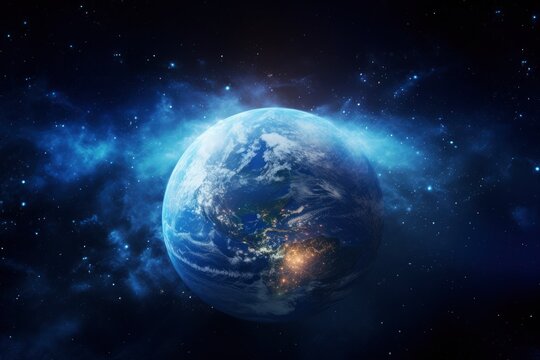 Planet Earth in dark outer space. Civilization. Elements of this image furnished by NASA - generative ai