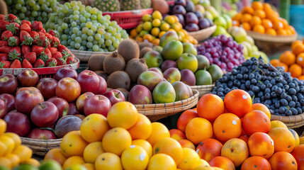 Naklejka na ściany i meble Assorted fresh fruit at a market.