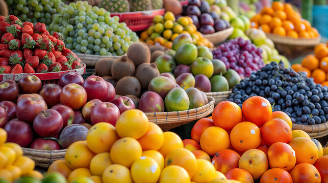 Assorted fresh fruit at a market.