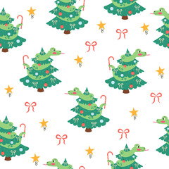 Obraz na płótnie Canvas Seamless pattern snake character on a Christmas tree