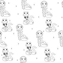 Seamless pattern color book outline  snake winter autumn character