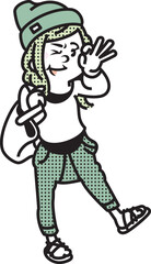 おしゃれな女性_サルエルパンツのイラスト