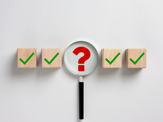 Problem solving, analysis and correction concept. Finding a solution or answer. Assessment and evaluation. Approval. Checklist.