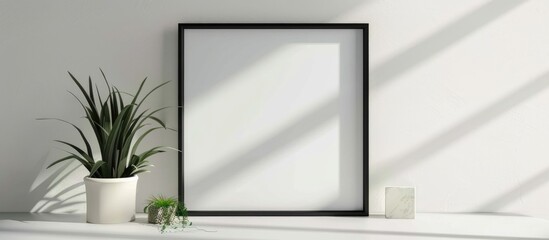 Photo frame in a black square design, Mock up.