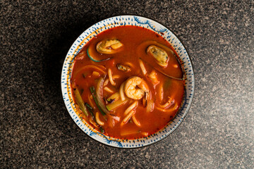 Korean seafood soup in a bowl