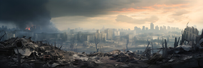Desolate Cityscape: Witnessing the Aftermath of an Unforgiving Natural Disaster - obrazy, fototapety, plakaty