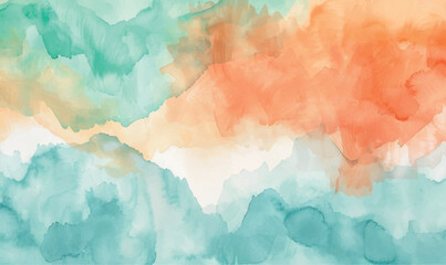 abstract watercolor background orange and turquoise