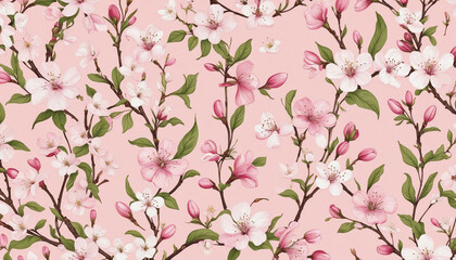 Pink delicate background cherry flowers pattern. colorful background