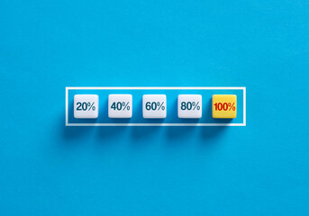 Growing percentage bar up to 100. Maximum efficiency, highest capacity and progress.