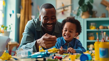 Father and Son Bonding Over Creative Playtime