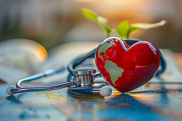 Design concept for World Health Day featuring a heart and stethoscope, symbolizing global healthcare awareness