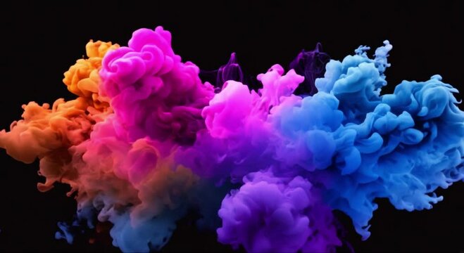 Colorful ink clouds on black footage