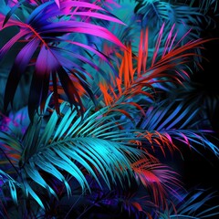 Neon Jungle: Surreal Palm Leaves in Bold Gradient Hues - obrazy, fototapety, plakaty